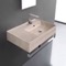 Beige Travertine Design Ceramic Wall Mounted Sink With Counter Space, Towel Bar Included